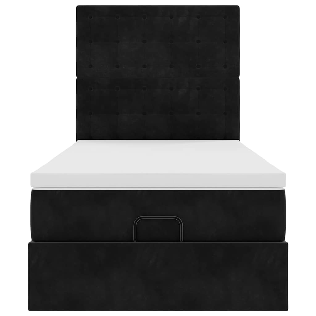 Struttura Letto Pouf con Materassi Nero 100x200 cm Velluto
