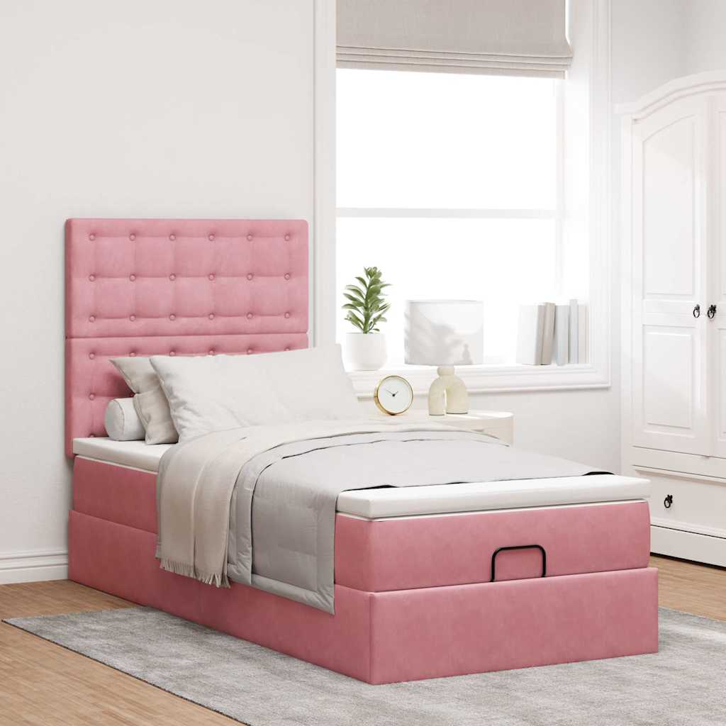 Struttura Letto Pouf con Materassi Rosa 100x200 cm Velluto - homemem39