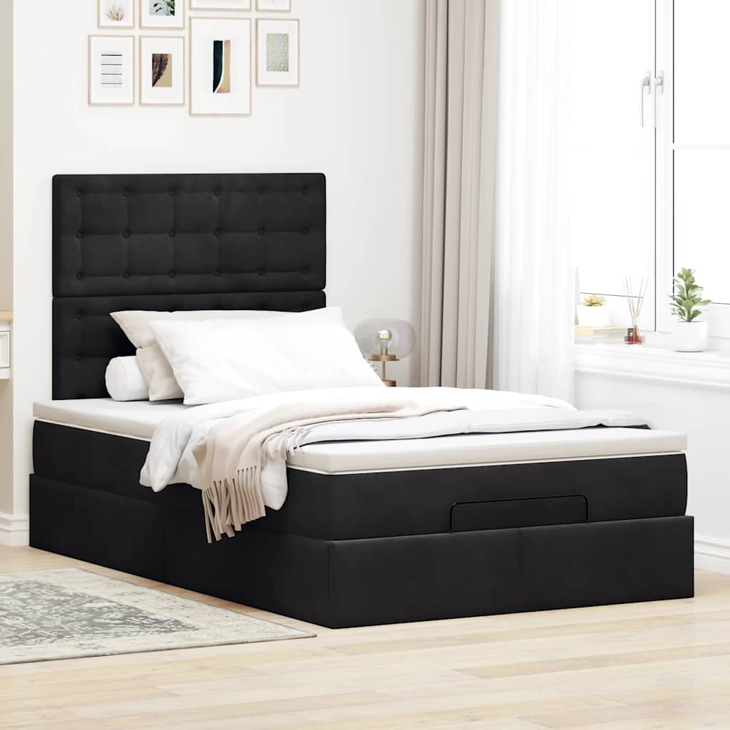 Struttura Letto Pouf con Materassi Nero 120x190 cm Velluto | homemem39
