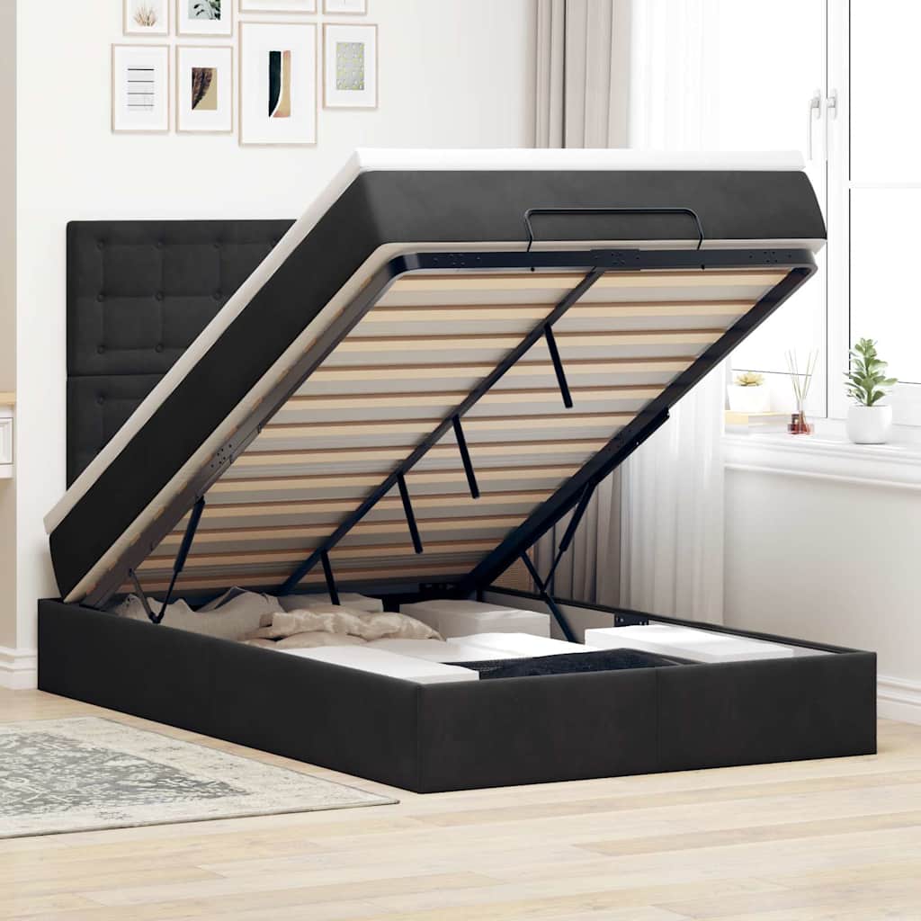 Struttura Letto Pouf con Materassi Nero 120x190 cm Velluto | homemem39