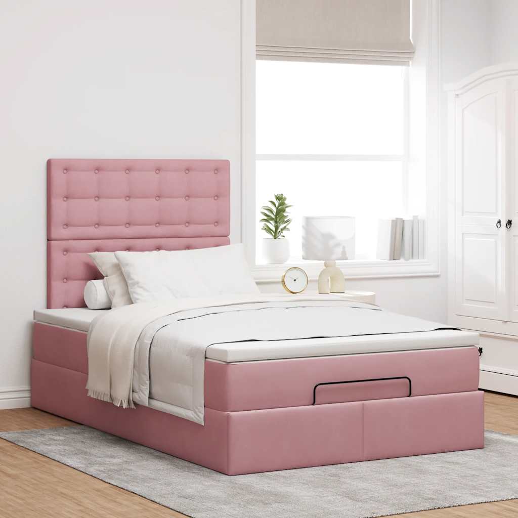 Struttura Letto Pouf con Materassi Rosa 120x190 cm Velluto | homemem39
