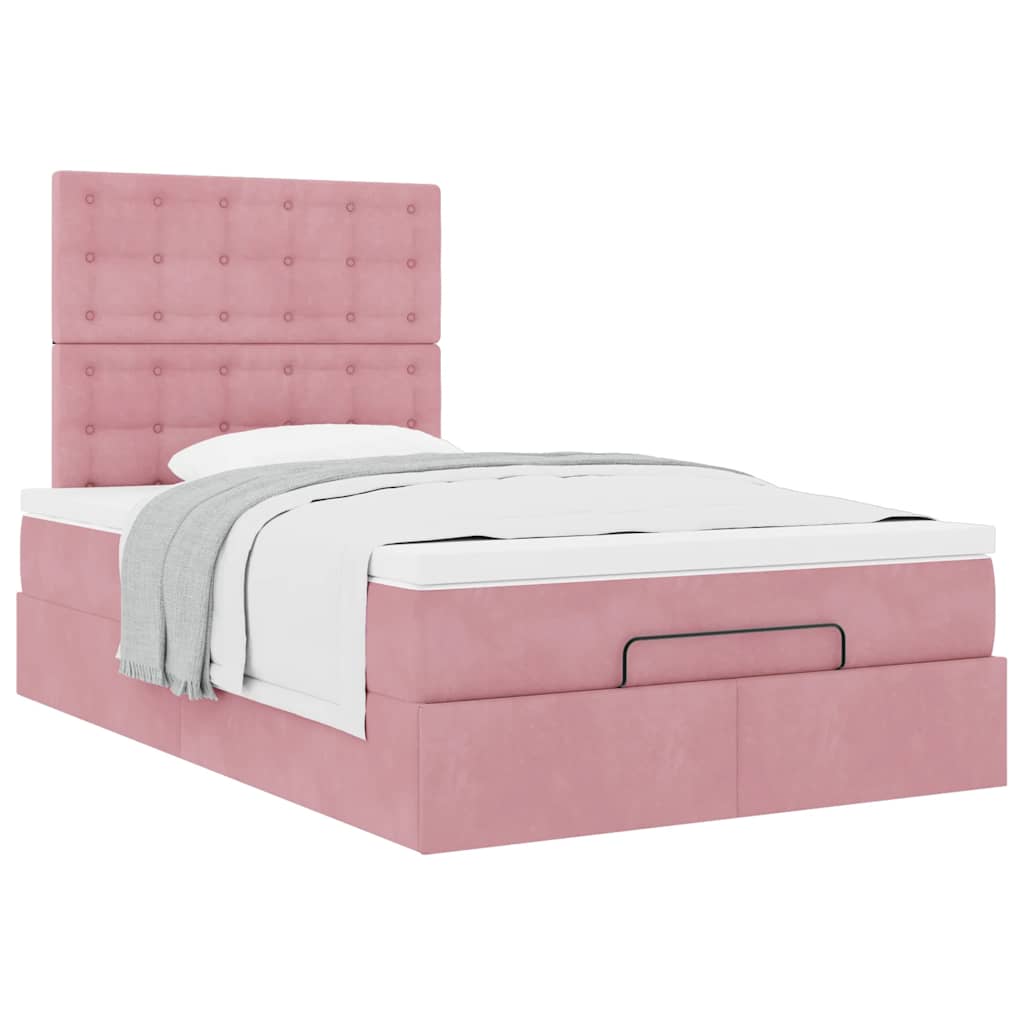 Struttura Letto Pouf con Materassi Rosa 120x190 cm Velluto | homemem39