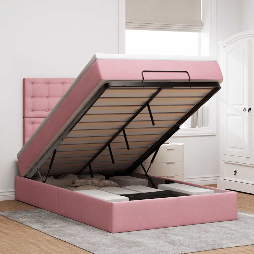 Struttura Letto Pouf con Materassi Rosa 120x190 cm Velluto