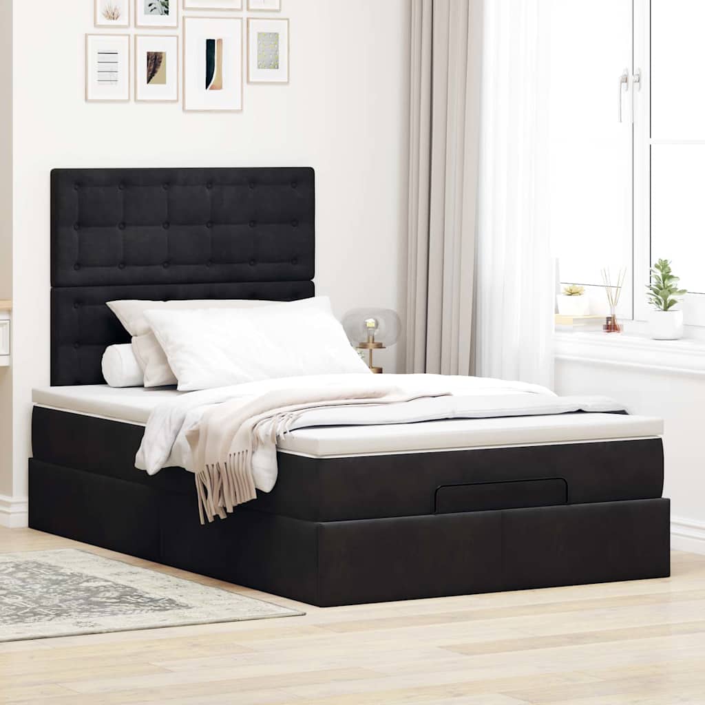 Struttura Letto Pouf con Materassi Nero 120x200 cm Velluto