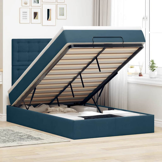 Struttura Letto Pouf con Materassi Blu Scuro 120x200 cm Velluto