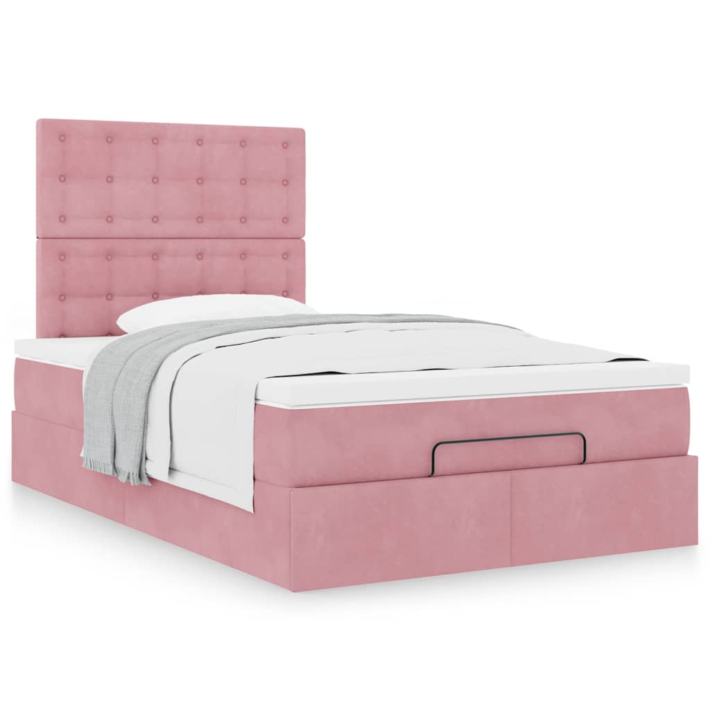 Struttura Letto Pouf con Materasso Rosa 120x200 cm Velluto