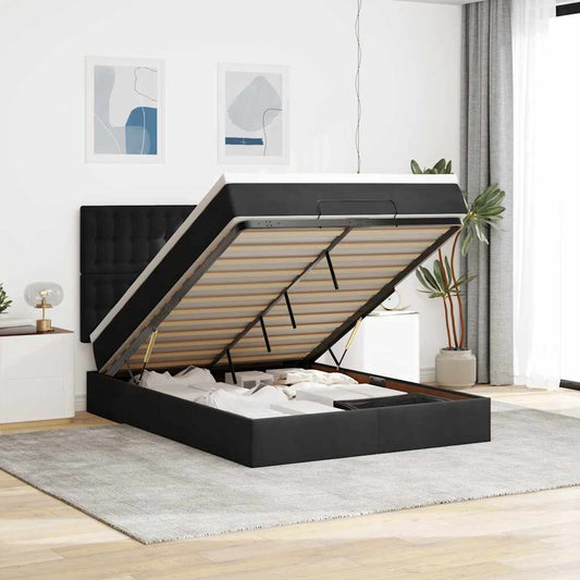 Struttura Letto Pouf con Materassi Nero 140x190 cm in Velluto