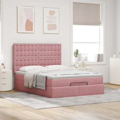 Struttura Letto Pouf con Materassi Rosa 140x200 cm in Velluto - homemem39