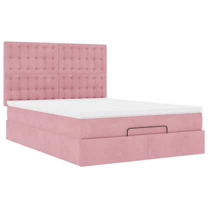 Struttura Letto Pouf con Materassi Rosa 140x200 cm in Velluto - homemem39