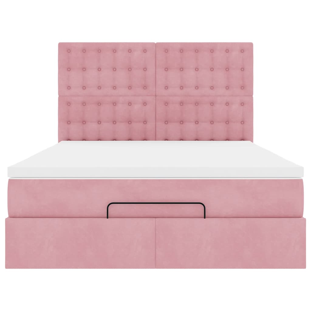 Struttura Letto Pouf con Materassi Rosa 140x200 cm in Velluto - homemem39