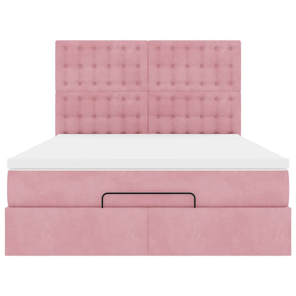 Struttura Letto Pouf con Materassi Rosa 140x200 cm in Velluto - homemem39