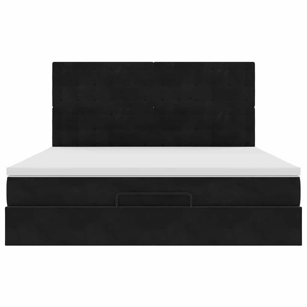 Struttura Letto Pouf con Materassi Nero 160x200 cm in Velluto - homemem39