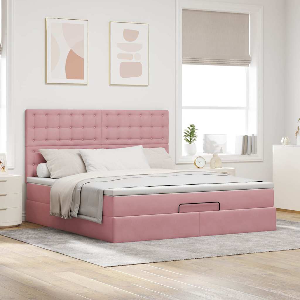 Struttura Letto Pouf con Materassi Rosa 160x200 cm Velluto | homemem39