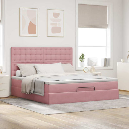Struttura Letto Pouf con Materassi Rosa 160x200 cm Velluto | homemem39