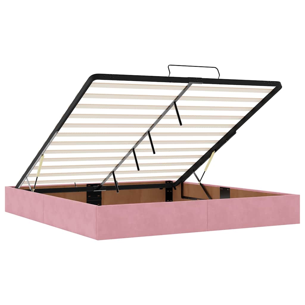 Struttura Letto Pouf con Materassi Rosa 160x200 cm Velluto | homemem39