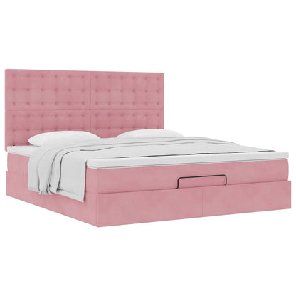 Struttura Letto Pouf con Materassi Rosa 180x200 cm Velluto | homemem39