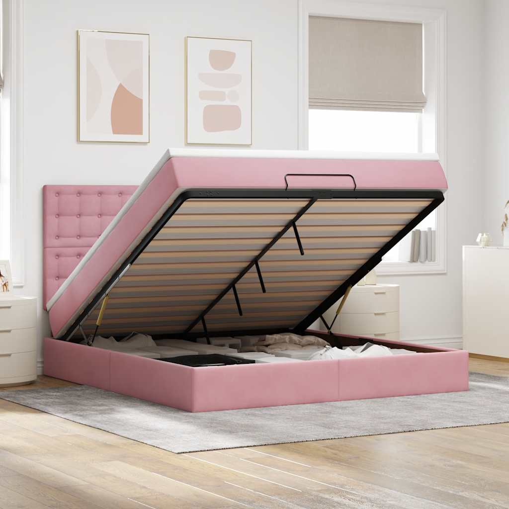 Struttura Letto Pouf con Materassi Rosa 180x200 cm Velluto | homemem39