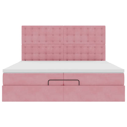 Struttura Letto Pouf con Materassi Rosa 200x200 cm Velluto