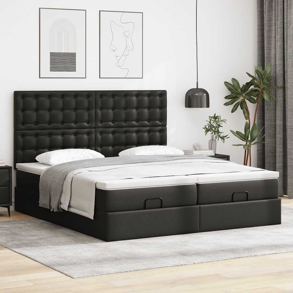 Struttura Letto Pouf con Materassi Nero 180x200 cm Similpelle | homemem39