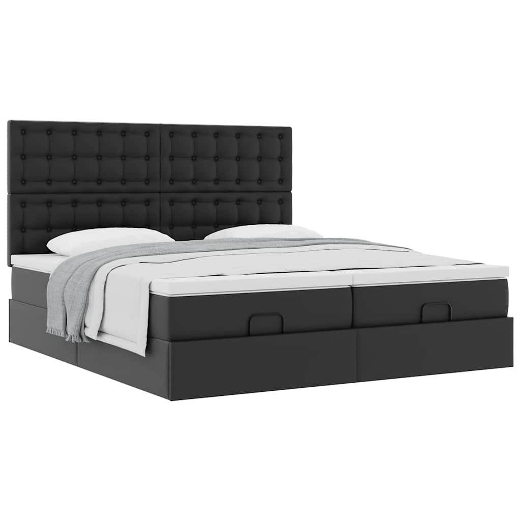 Struttura Letto Pouf con Materassi Nero 180x200 cm Similpelle | homemem39