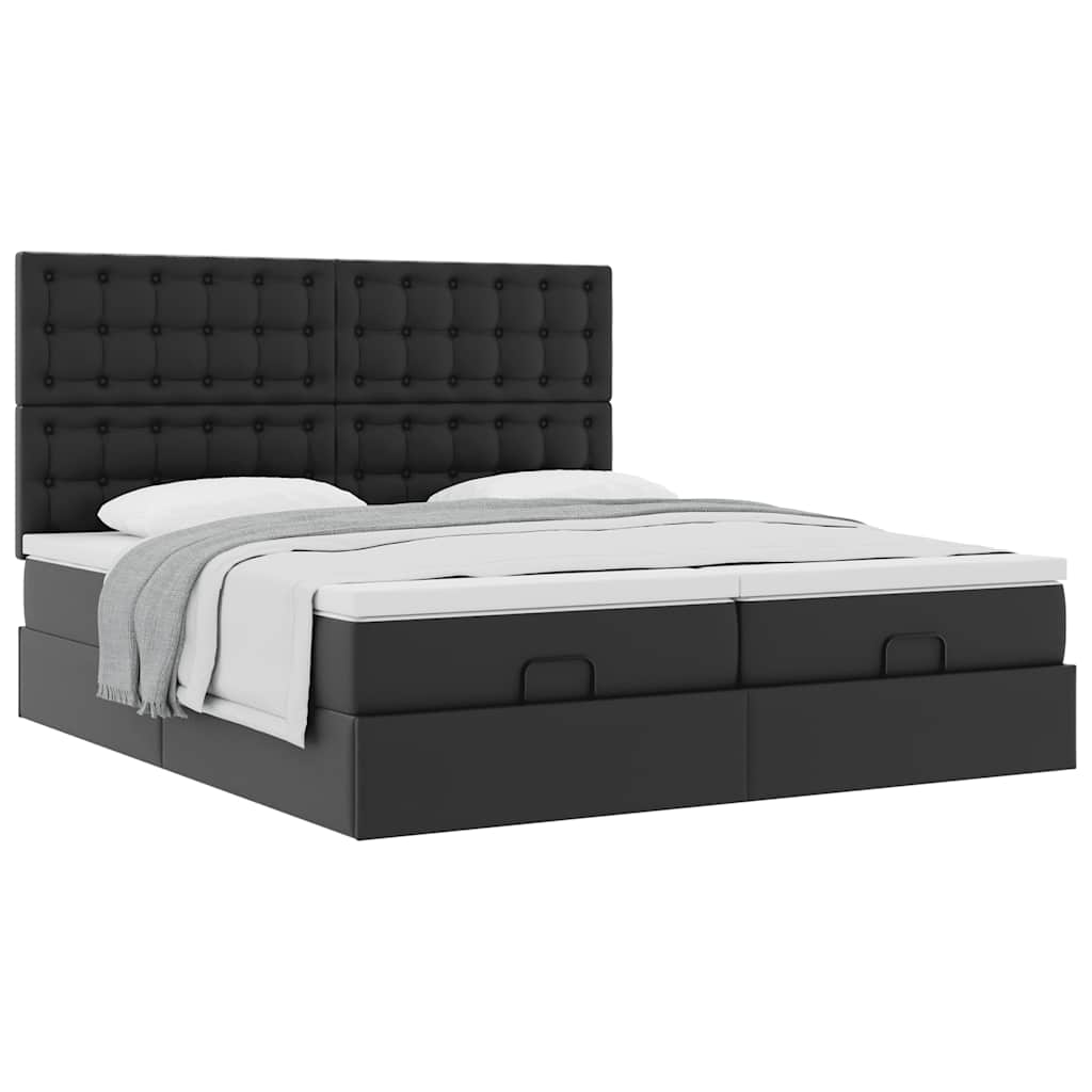 Struttura Letto Pouf con Materassi Nero 200x200 cm Similpelle | homemem39