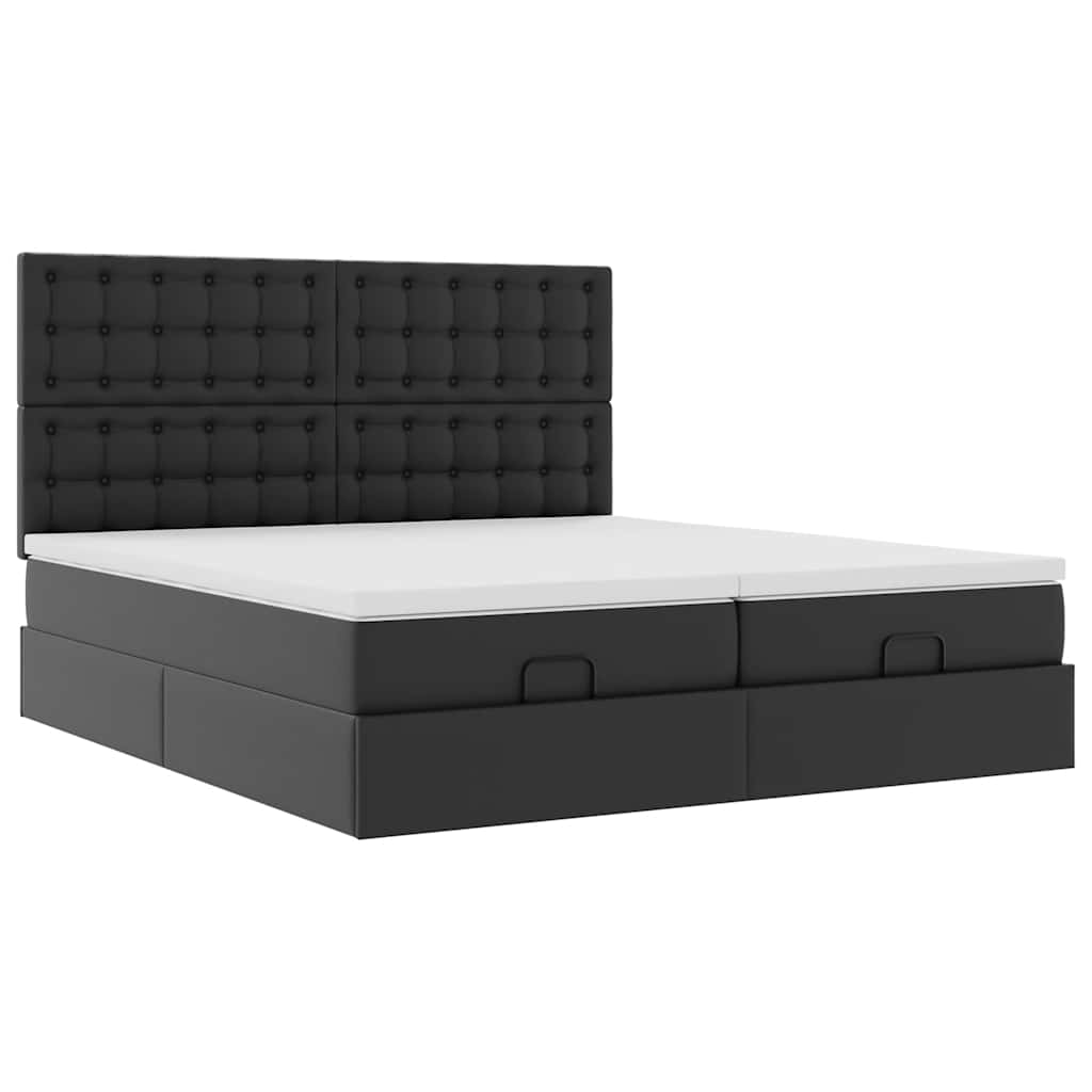 Struttura Letto Pouf con Materassi Nero 200x200 cm Similpelle | homemem39