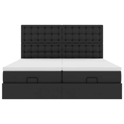 Struttura Letto Pouf con Materassi Nero 200x200 cm Similpelle | homemem39