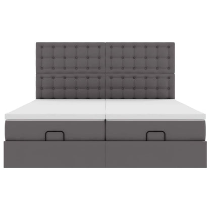 Struttura Letto Pouf con Materassi Grigio 200x200 cm Similpelle