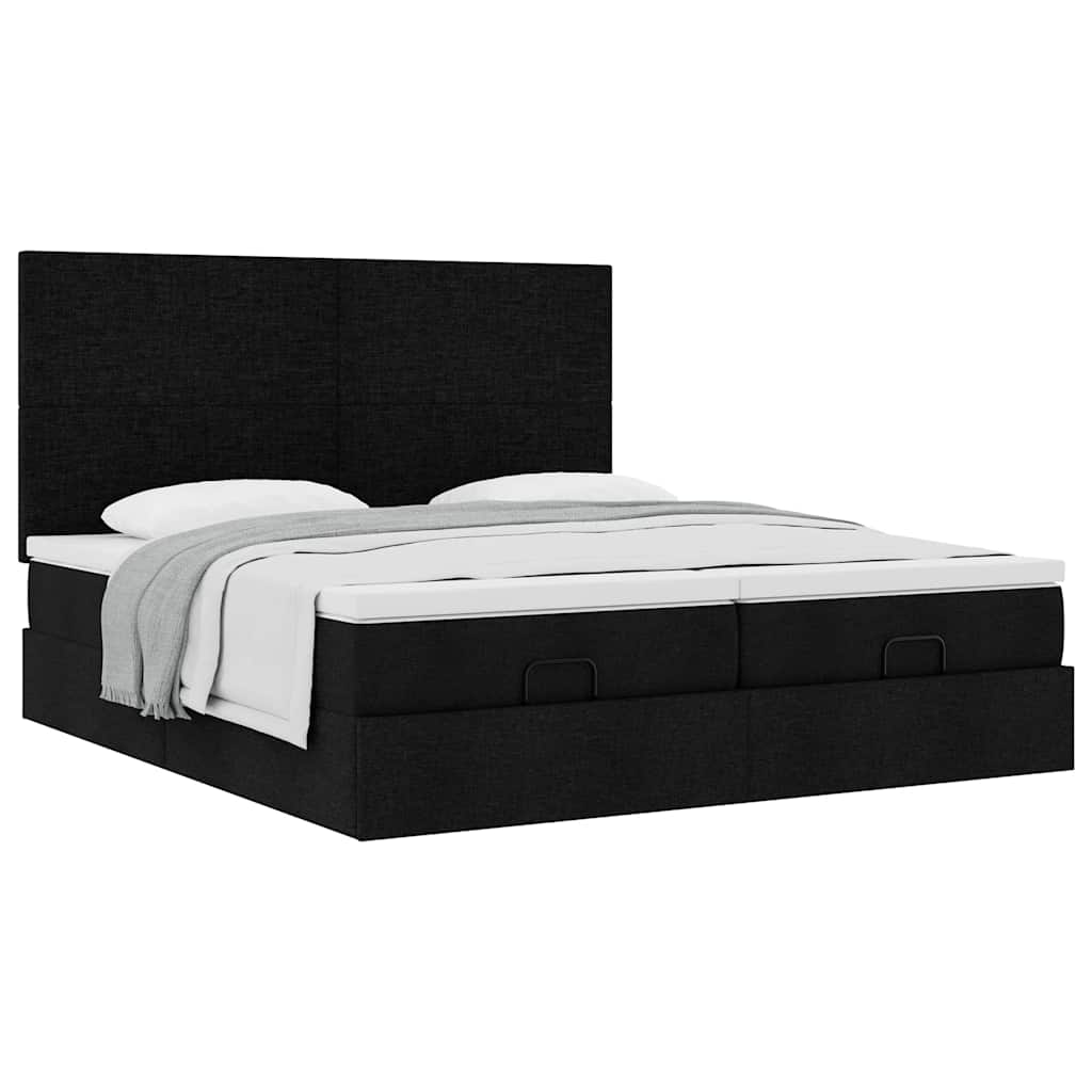Struttura Letto Pouf con Materassi Nero 160x200 cm in Tessuto | homemem39