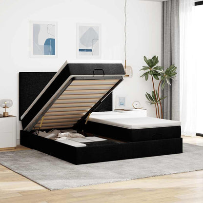 Struttura Letto Pouf con Materassi Nero 160x200 cm in Tessuto | homemem39