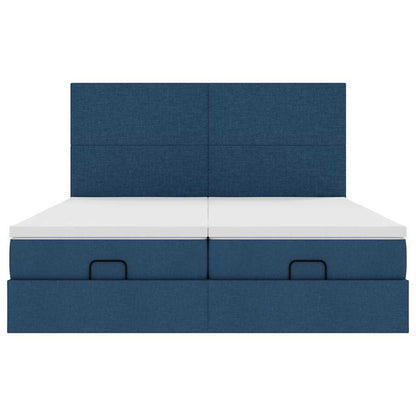 Struttura Letto Pouf con Materassi Blu 160x200 cm in Tessuto