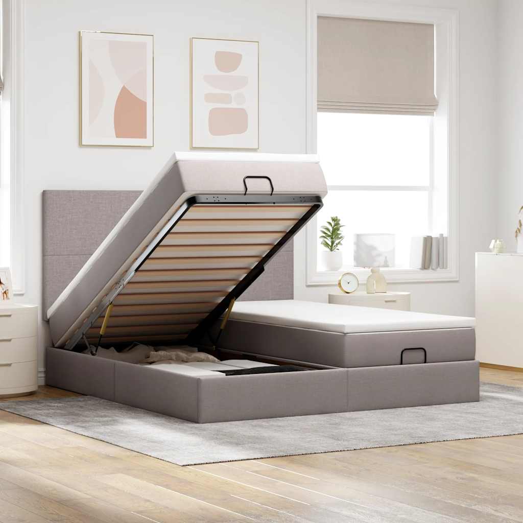 Struttura Letto Pouf con Materassi Tortora 180x200cm in Tessuto | homemem39