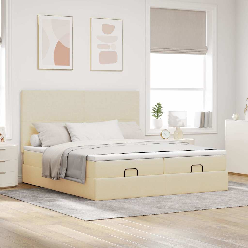 Struttura Letto Pouf con Materassi Crema 180x200 cm in Tessuto | homemem39