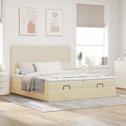 Struttura Letto Pouf con Materassi Crema 180x200 cm in Tessuto | homemem39