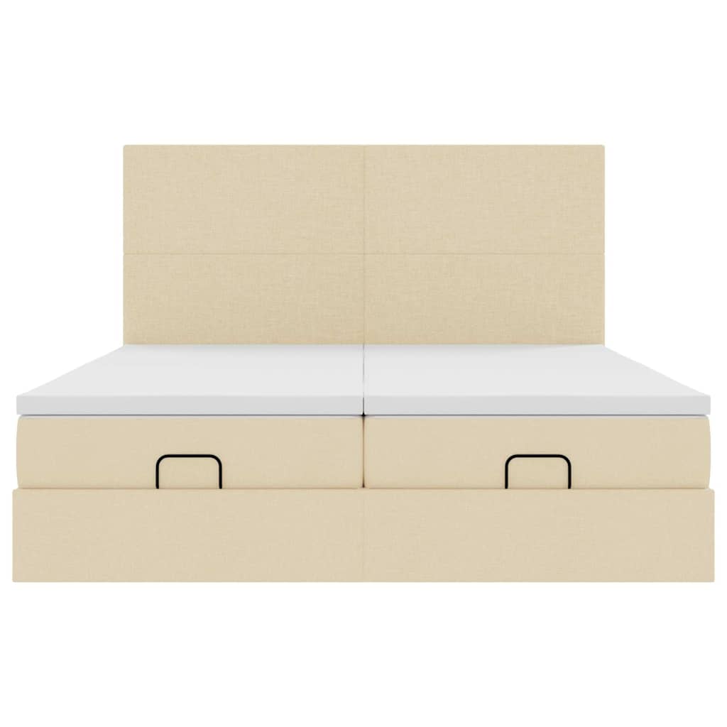 Struttura Letto Pouf con Materassi Crema 200x200 cm in Tessuto