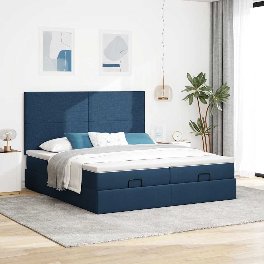 Struttura Letto Pouf con Materassi Blu 200x200 cm in Tessuto | homemem39