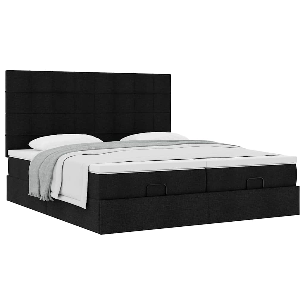 Struttura Letto Pouf con Materassi Nero 160x200 cm in Tessuto | homemem39