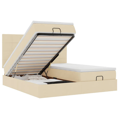 Struttura Letto Pouf con Materassi Crema 160x200 cm in Tessuto