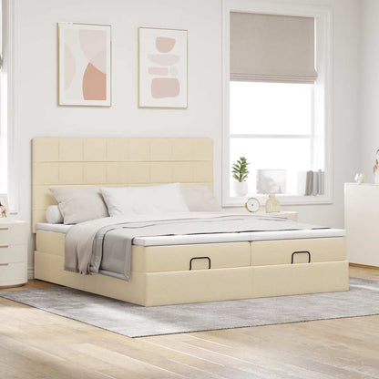 Struttura Letto Pouf con Materassi Crema 160x200 cm in Tessuto