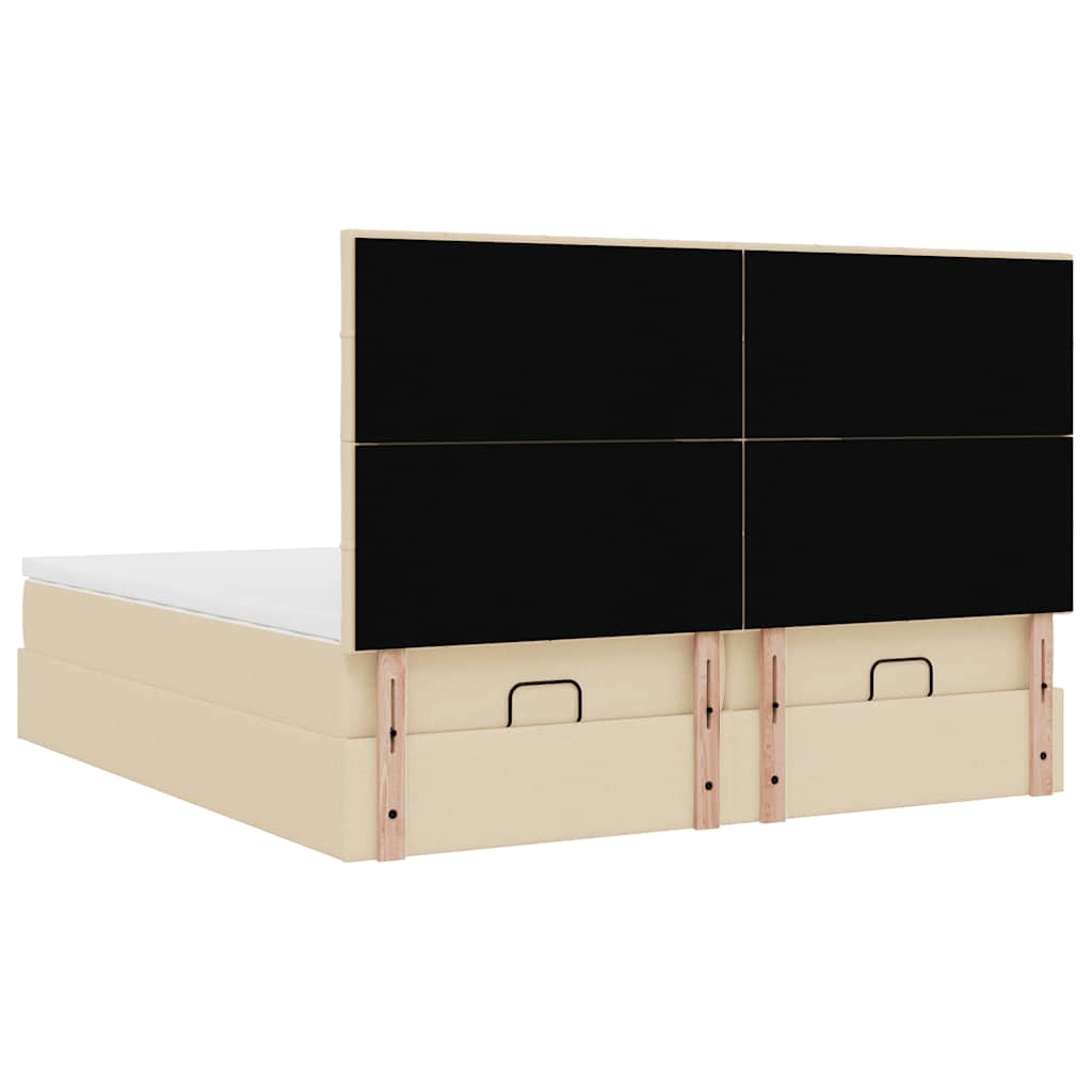 Struttura Letto Pouf con Materassi Crema 160x200 cm in Tessuto