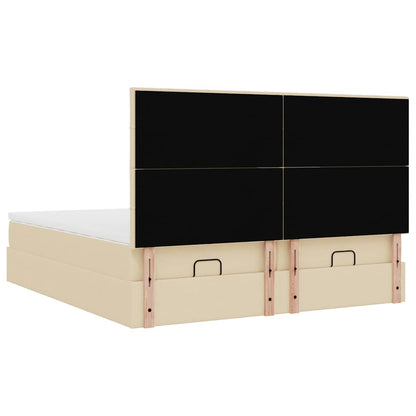 Struttura Letto Pouf con Materassi Crema 160x200 cm in Tessuto