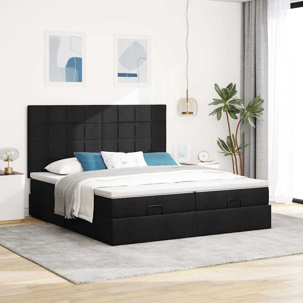 Struttura Letto Pouf con Materassi Nero 180x200 cm in Tessuto | homemem39