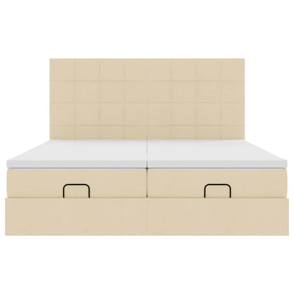 Struttura Letto Pouf con Materassi Crema 180x200 cm in Tessuto | homemem39