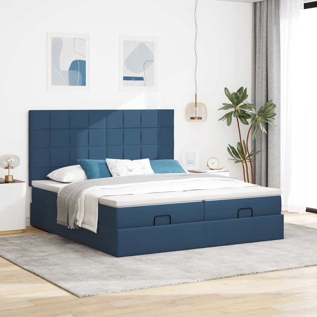 Struttura Letto Pouf con Materassi Blu 180x200cm in Tessuto | homemem39