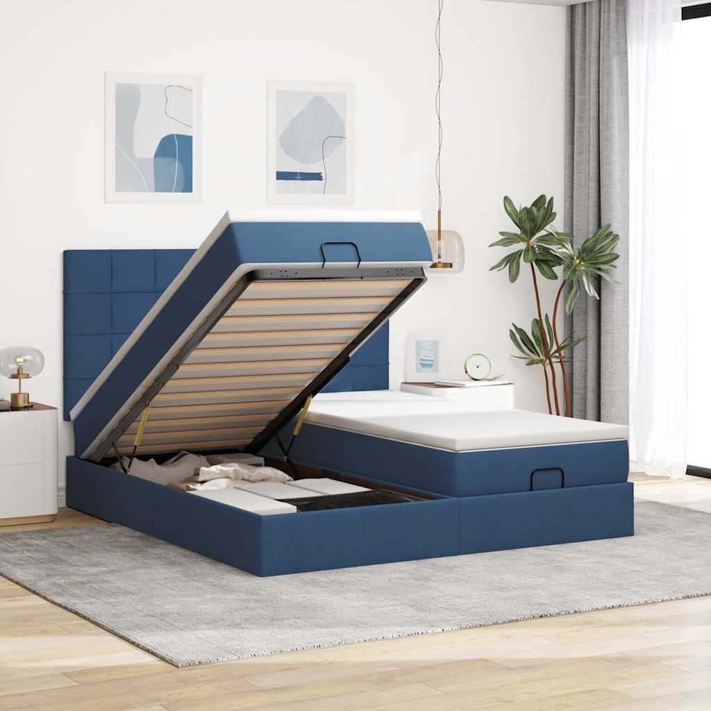 Struttura Letto Pouf con Materassi Blu 180x200cm in Tessuto | homemem39