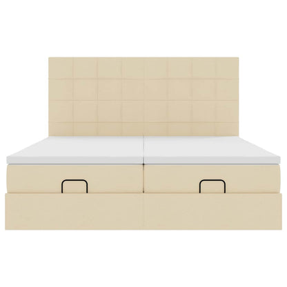 Struttura Letto Pouf con Materassi Crema 200x200 cm in Tessuto