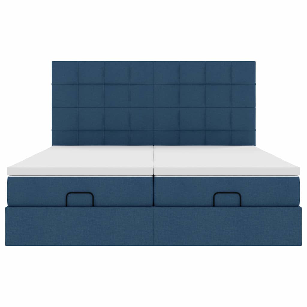 Struttura Letto Pouf con Materassi Blu 200x200 cm in Tessuto | homemem39