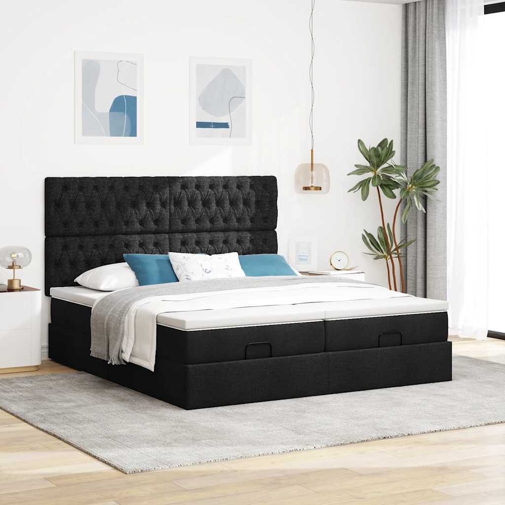 Struttura Letto Pouf con Materassi Nero 160x200 cm in Tessuto | homemem39
