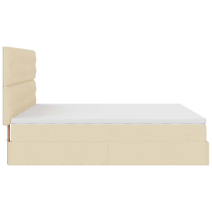 Struttura Letto Pouf con Materassi Crema 160x200 cm in Tessuto