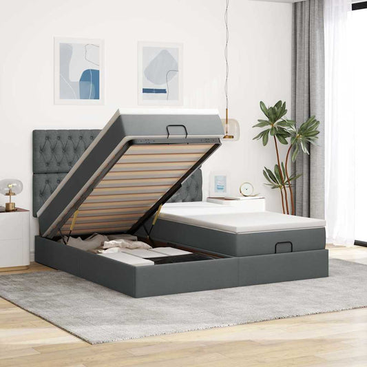 Struttura Letto Pouf con Materassi 200x200 cm in Tessuto